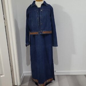 Denim Maxi Dress with Embroidered Hem